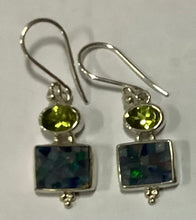 Load image into Gallery viewer, Earrings Sterling Silver Square Opal with Peridot