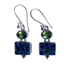 Load image into Gallery viewer, Earrings Sterling Silver Square Opal with Peridot