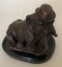 Load image into Gallery viewer, Brass Sitting Bulldog with hat and cigar Marble Stand 17 cm high