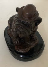 Load image into Gallery viewer, Brass Sitting Bulldog with hat and cigar Marble Stand 17 cm high