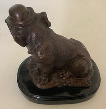 Load image into Gallery viewer, Brass Sitting Bulldog with hat and cigar Marble Stand 17 cm high
