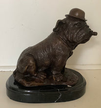 Load image into Gallery viewer, Brass Sitting Bulldog with hat and cigar Marble Stand 17 cm high
