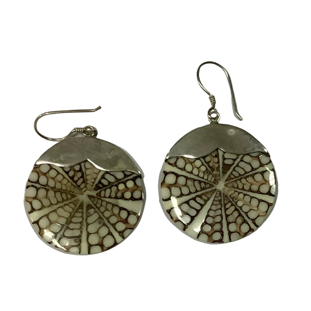 Earrings Sterling Silver Round Shell White
