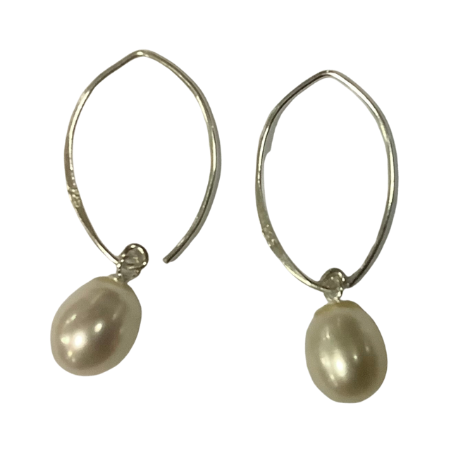 Earrings Sterling Silver Oval Fitting with1.5cm Pearl