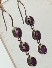 Load image into Gallery viewer, Earrings Sterling triple Amethyst
