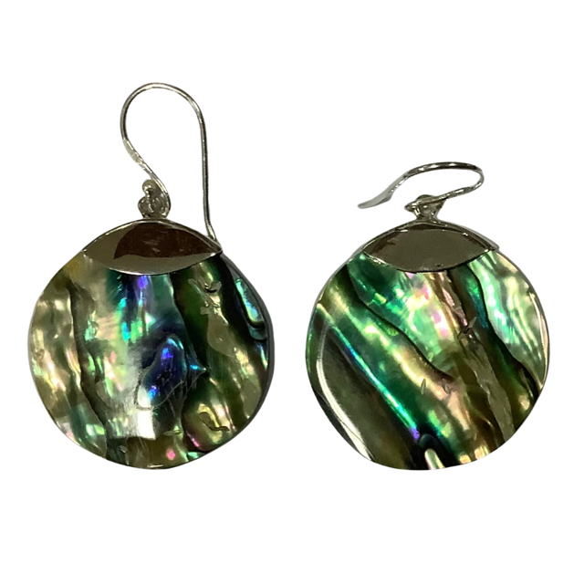 Earrings Sterling Silver Round Abalone Shell 2.5 cm
