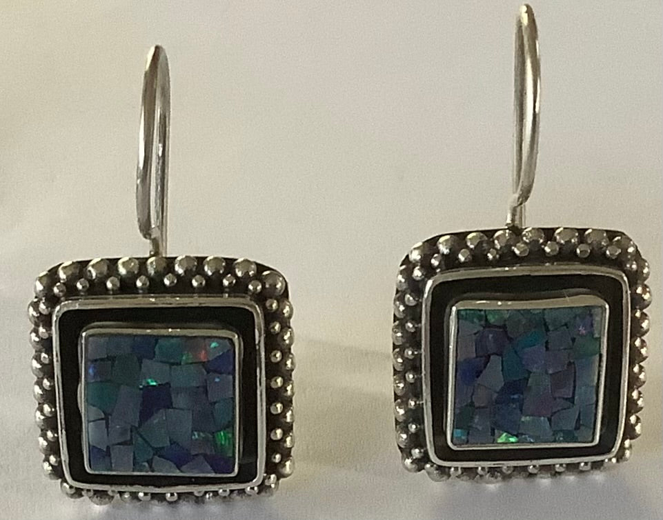 Earrings Sterling Silver Rectangular Opal