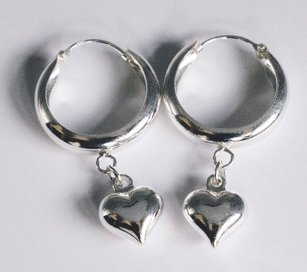 Earrings Sterling Silver Hoop with Heart