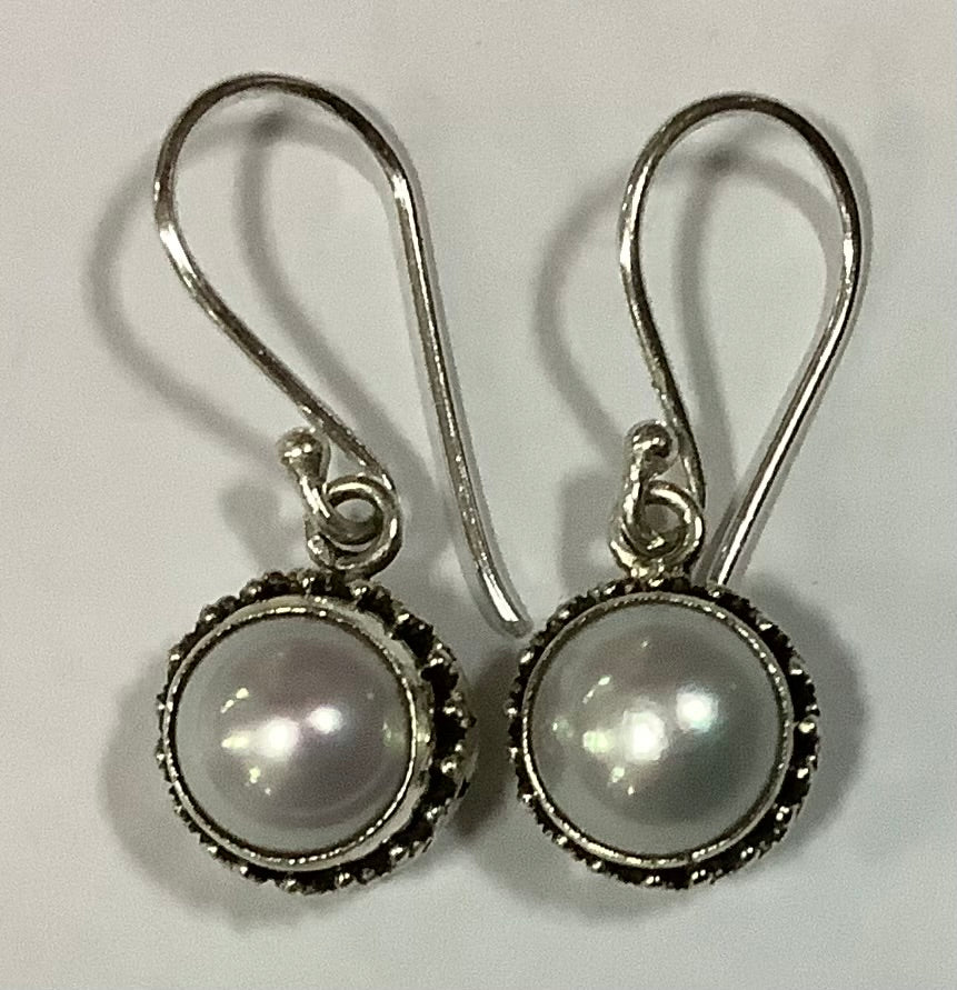 Earrings Sterling Silver round Pearl