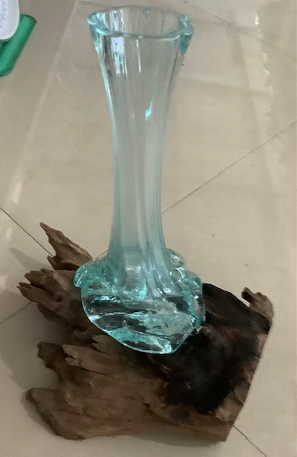 Handblown Glass Vase on Wood