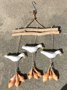 Hanging with 3 Seagulls and Shells