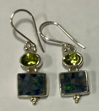 Load image into Gallery viewer, Earrings Sterling Silver Square Opal with Peridot
