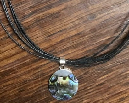 Necklace Sterling Silver Round Abalone Shell 2 cm