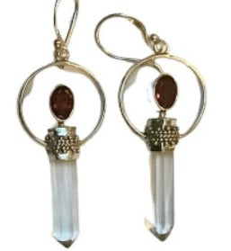 Earrings Sterling Silver Clear Crystal Point with stone
