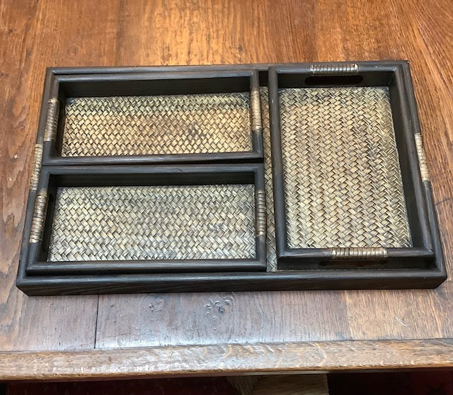 Rattan Wood Trays set of 4