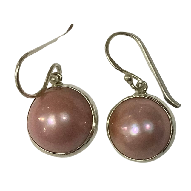 Earrings Sterling Silver Round Pink Pearl