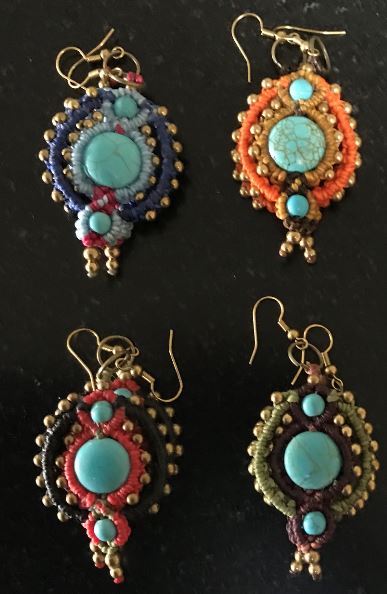Earrings Brass Cotton turquoise assorted colours