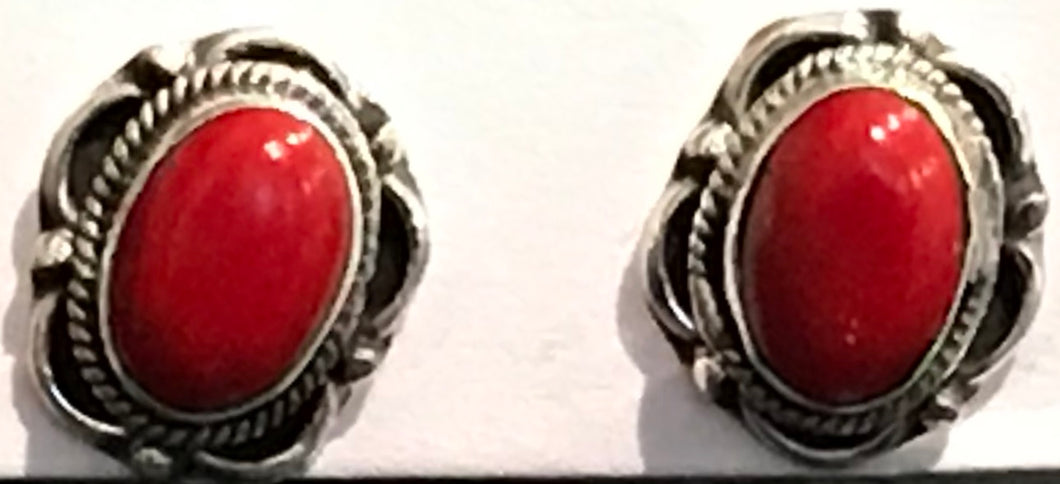 Sterling Silver Red Coral Studs