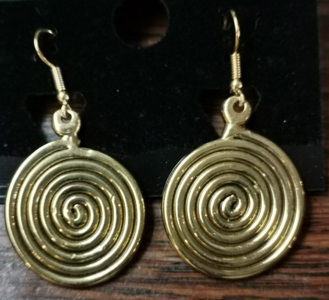 Earrings African decorated copper brass spiral  E334
