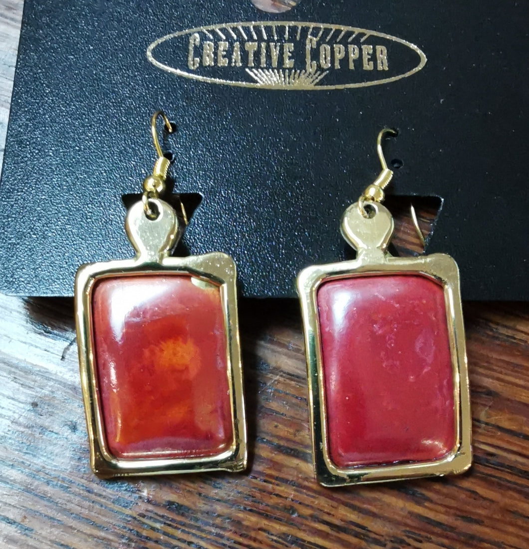 Earrings African Ndebele Style Red Rectangle E286
