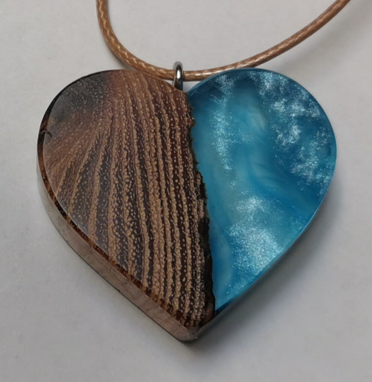 Wood and online resin pendant