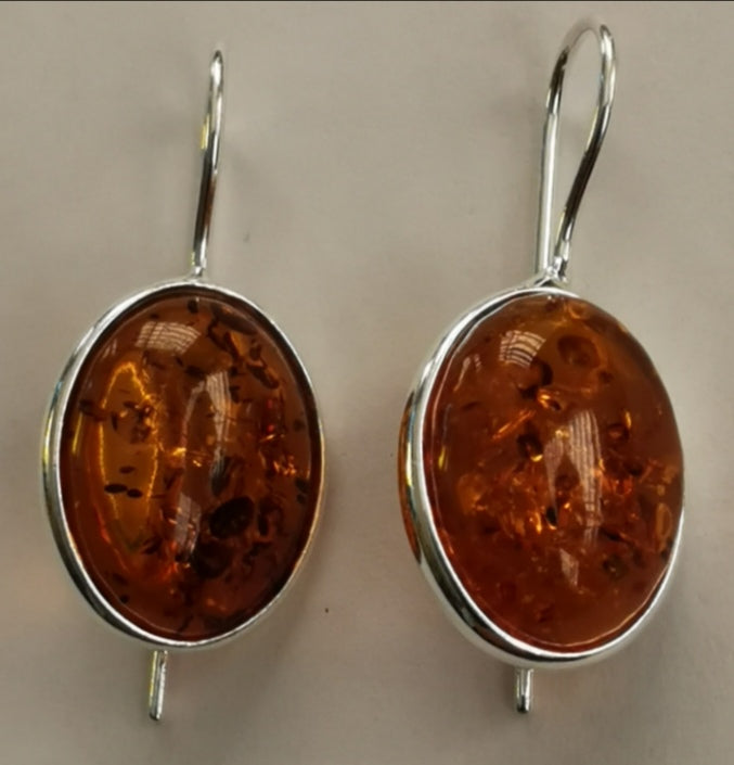 Earrings Amber and Sterling Silver Oval