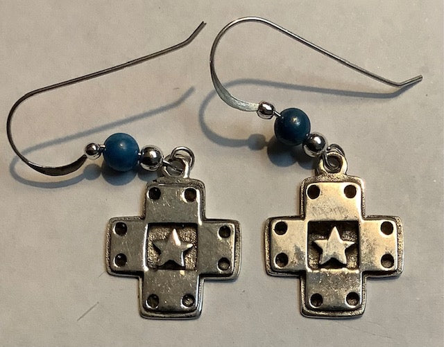 Earrings Sterling Silver Crosses with star