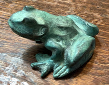 Load image into Gallery viewer, Brass Frog with green finish 8cm long
