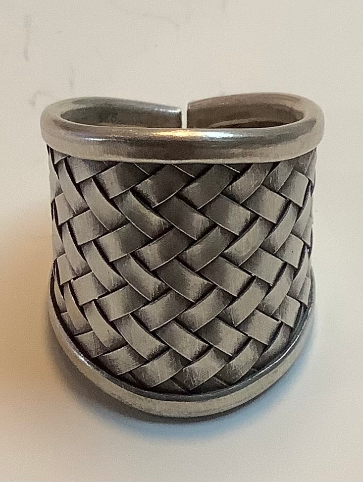 Tribal Silver Ring Plaited 25mm wide