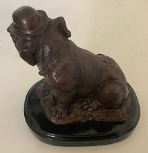 Load image into Gallery viewer, Brass Sitting Bulldog with hat and cigar Marble Stand 17 cm high
