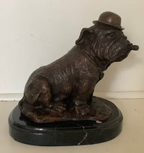 Load image into Gallery viewer, Brass Sitting Bulldog with hat and cigar Marble Stand 17 cm high
