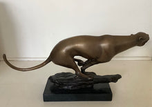Load image into Gallery viewer, Brass Panther on Marble Stand 19 cm high and 40cm long
