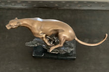 Load image into Gallery viewer, Brass Panther on Marble Stand 19 cm high and 40cm long
