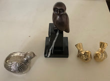 Load image into Gallery viewer, Brass Owl on Marble Stand 20cm high
