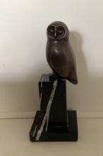 Load image into Gallery viewer, Brass Owl on Marble Stand 20cm high
