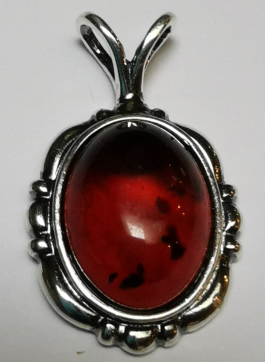Pendant Sterling Silver Oval Amber 3.5x2.5cm