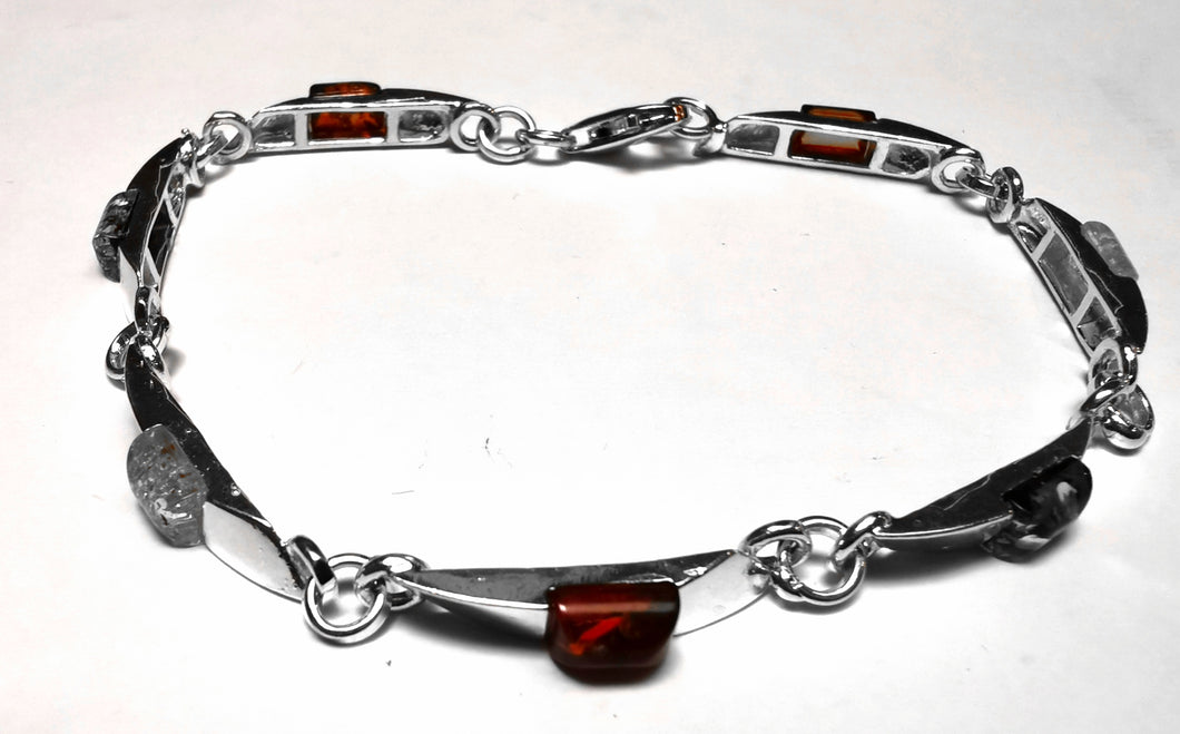 Bracelet Amber and Sterling Silverwith special colour amber pieces