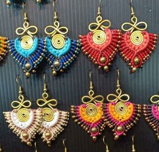 Earrings Brass Cotton Heart Shape assorted colours