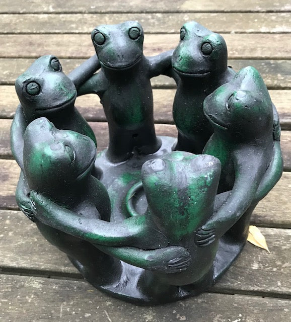 Candle Holder Circle of Frogs green