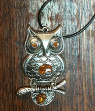 Load image into Gallery viewer, Owl Pendant with Amber 7x4cm
